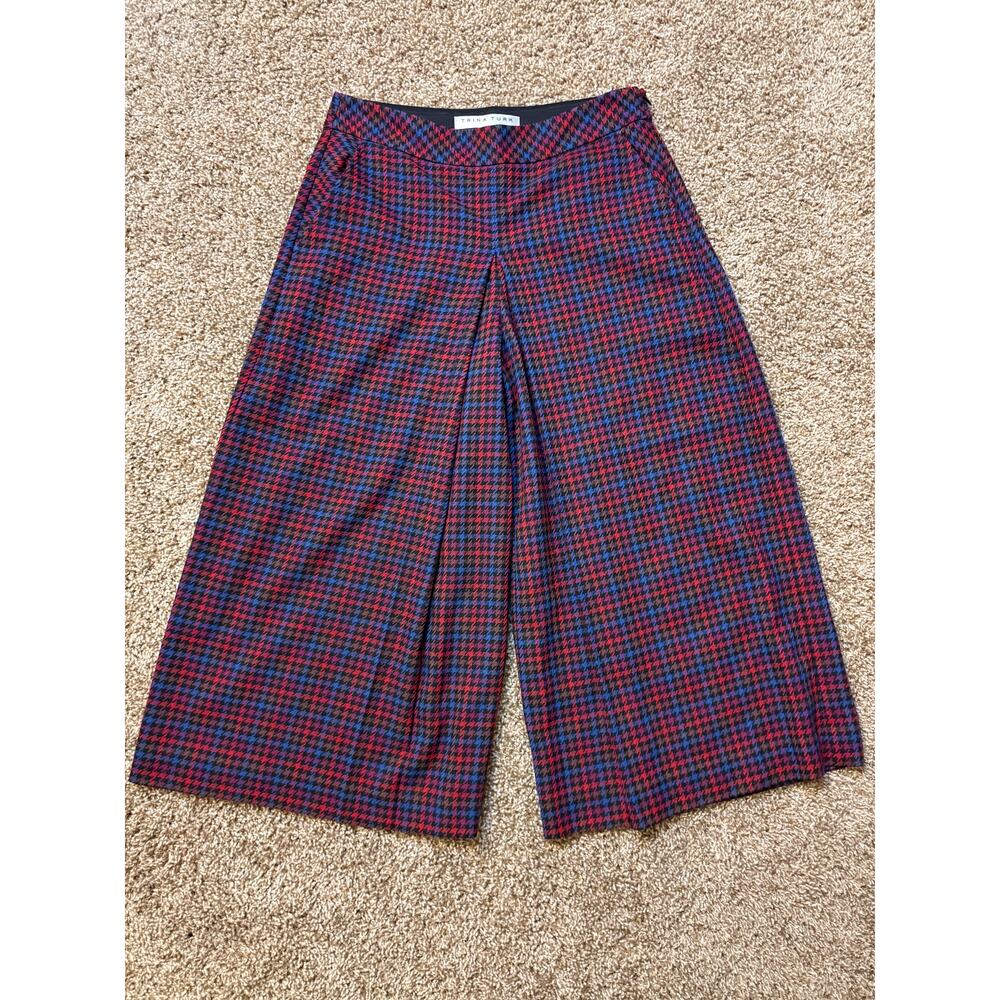 Trina Turk Prizzi Cropped Culottes Houndstooth Wide Leg Pants Size 0